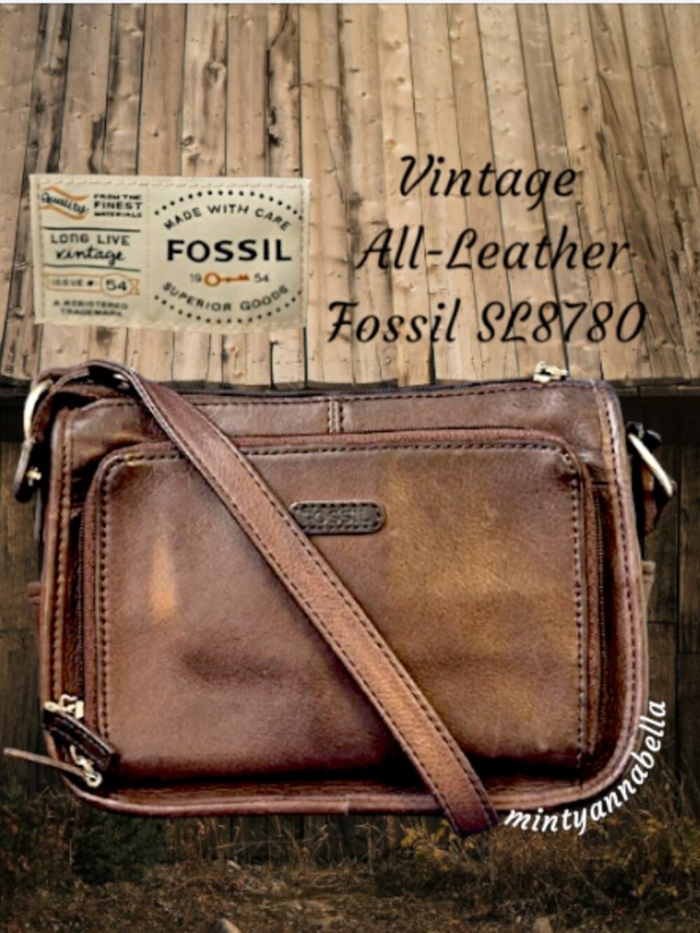 FOSSIL Vintage Leather Organizer Crossbody Bag with Original Fossil Metal 'Key'